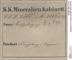 Etiketten zu Proustit (NHMW-MIN-Ar574)